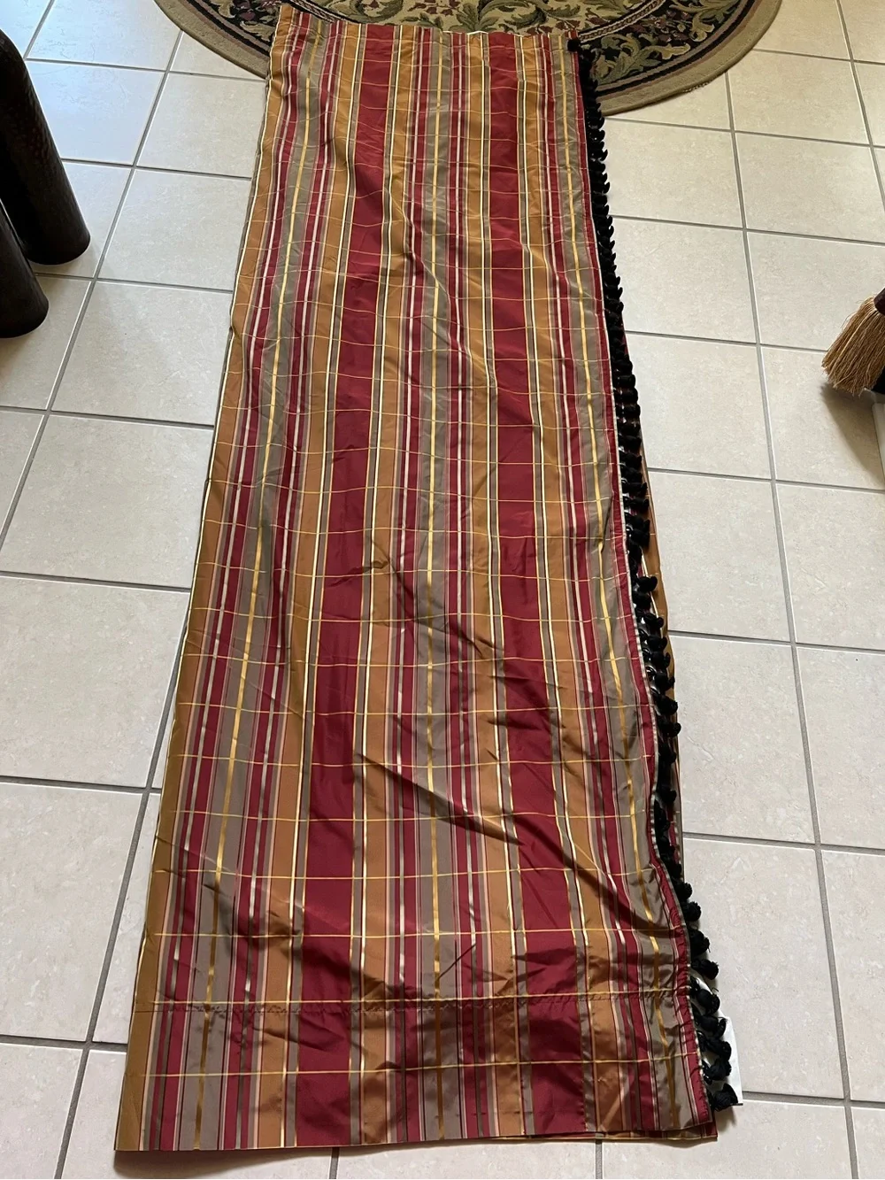 Custom Made 🪟Striped Red and Brown Home Accent Panel with Black Tassel Trim